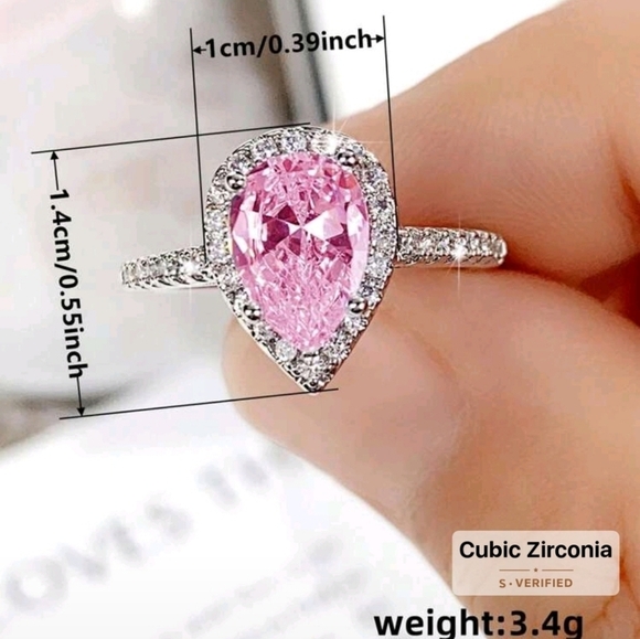 Sterling Silver Pear Cut Cubic Zirconia Pink Teardrop Ring Sz 7 - Picture 6 of 7